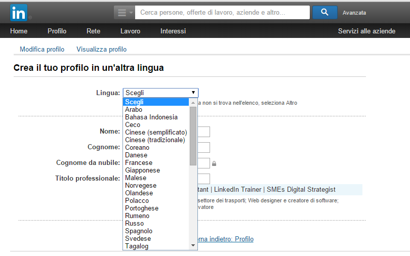 Come creare e modificare il proprio profilo LinkedIn in diverse lingue.